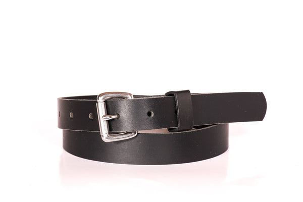 Full Grain Buffalo Leather Skinny Belt 1" Wide Black/w Stainless Steel Buckle Hand Made In USA