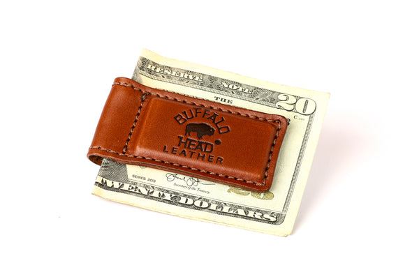 Magnetic Money Clip - English Bridle Leather - Medium Brown - Hand Made