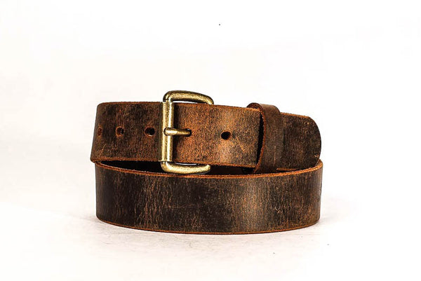 Full Grain Genuine Buffalo 1 1/2" Distressed Leather Casual Belt Brown Made in USA