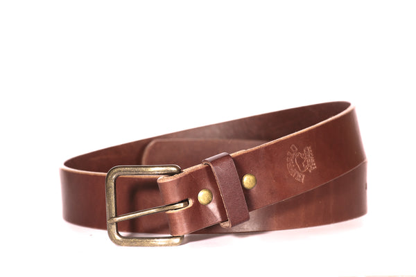 Genuine Full Grain One-Piece 100% Leather Belt With Polished Solid Brass  Buckle 1-1/2(38mm) Wide - Assembled in the US