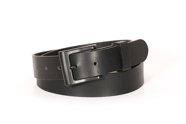 Full Grain Men's or Women's 1 1/4 Inch Wide Black Buffalo Leather Dress/Casual Belt Black Buckle USA Made