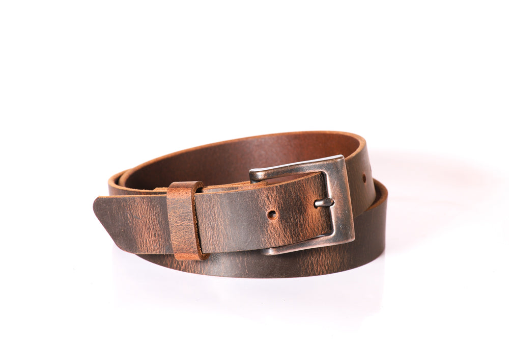 ValueBeltsPlus Full Grain Buffalo Leather Belt – Antique Brown – Snap-On Buckle – 1.5" Wide – Made In USA