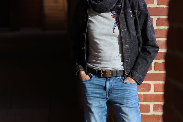 Full Grain Men's or Women's Buffalo Belt Distressed Leather 1 1/2" Wide Antique Copper Buckle and Eyelets Made in USA