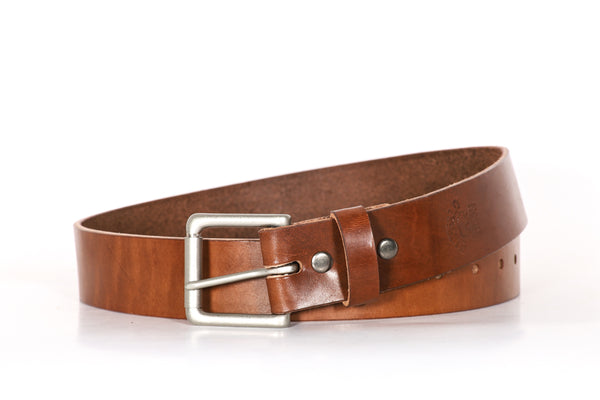 Super Heavy Duty Rich Brown Full Grain Latigo Cowhide Work Casual Gun Belt Matte Nickel Buckle Made in USA