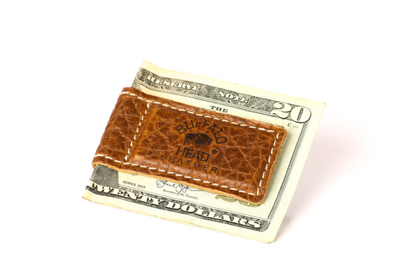 Magnetic Bison Leather Money Clip - Hand Made