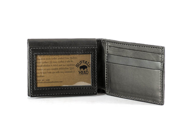 Deluxe Men's Bifold Wallet Classic Black English Bridle Leather Hand Made in USA