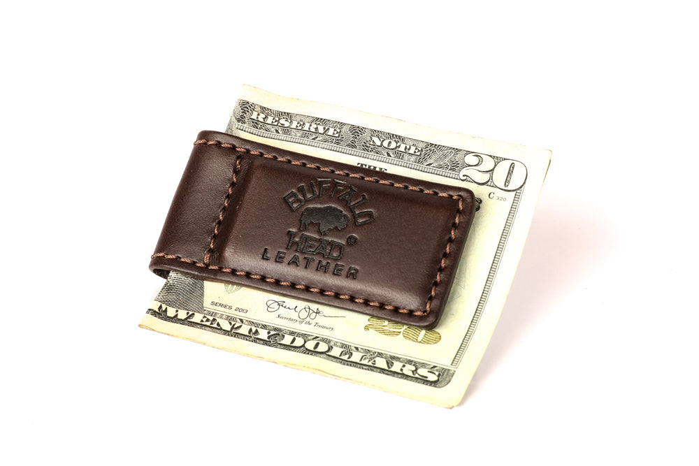 Brown Genuine Leather Money Clip for Women with RFID Blocking - Holds Cards, Coins & Bills - Handcrafted - Renz, the Money Clip by Eske Paris