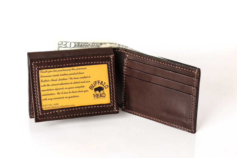 Brucle Men's bifold leather wallet with flap, dark brown print croco