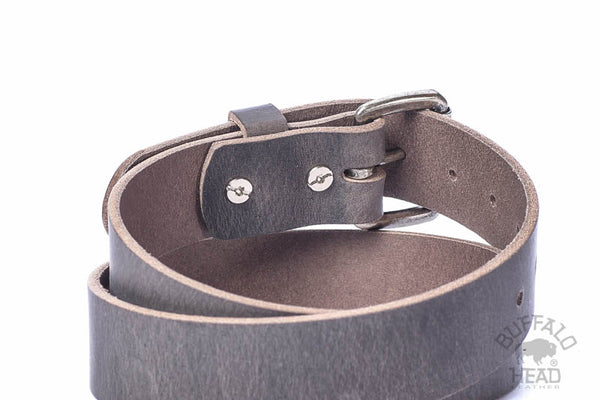 Full Grain Genuine Buffalo Distressed Gray Belt 1 1/2" Antique roller Buckle Made in USA