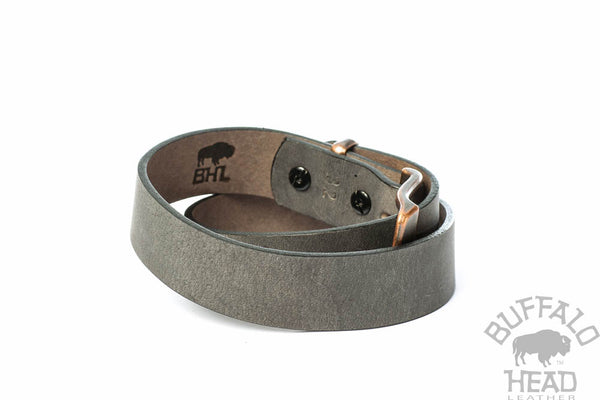 Full Grain Genuine Buffalo Distressed Gray Belt Copper Buckle and Keeper 1 1/4" Wide Made in USA