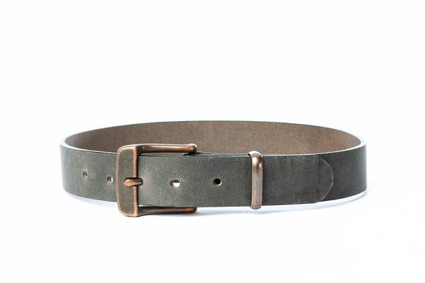Full Grain Genuine Buffalo Distressed Gray Belt Copper Buckle and Keeper 1 1/4" Wide Made in USA