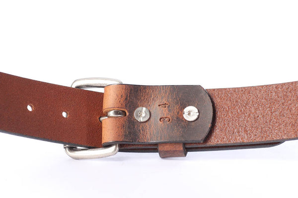 Full Grain Genuine Buffalo Distressed Leather Belt  Brown  1 1/2" Nickel Roller Buckle Made in USA