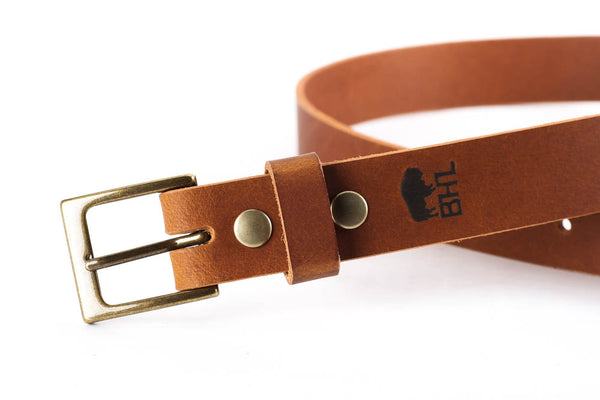 Full Grain Genuine Buffalo Leather Belt Russet 1 1/4" Wide Dress or Casual Belt Made in USA
