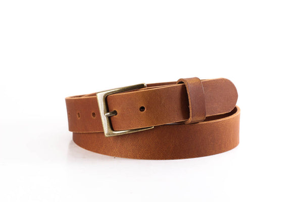 Full Grain Genuine Buffalo Leather Belt Russet 1 1/4" Wide Dress or Casual Belt Made in USA