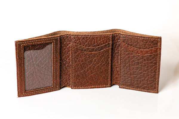 American Bison Men's Tri-fold Wallet - Rich Brown - Hand Made in USA